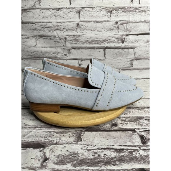 Taryn Rose Shoes Womens 8.5 Wide Moonstone Blue Studded Suede Bristol Loafers - Picture 2 of 6